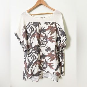 Lungo L’Arno Size 2X Womens Top white palm leaves 100% Linen Italy Made Shirt